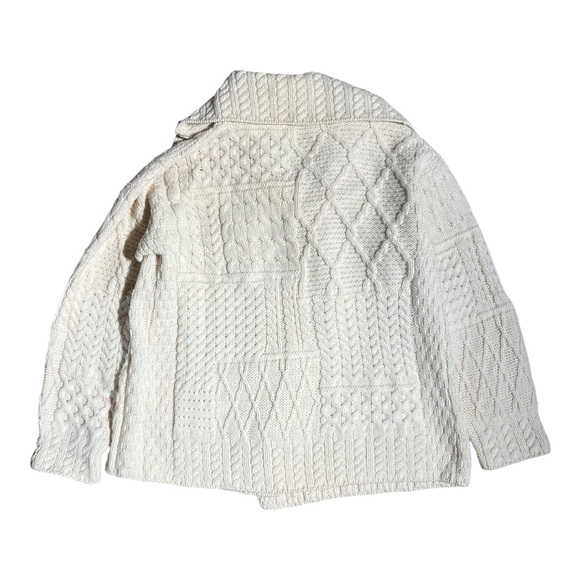 Carraig Donn Cream Cardigan Sweater 100% Merino Wool Aran Cable Trellis - Picture 3 of 6